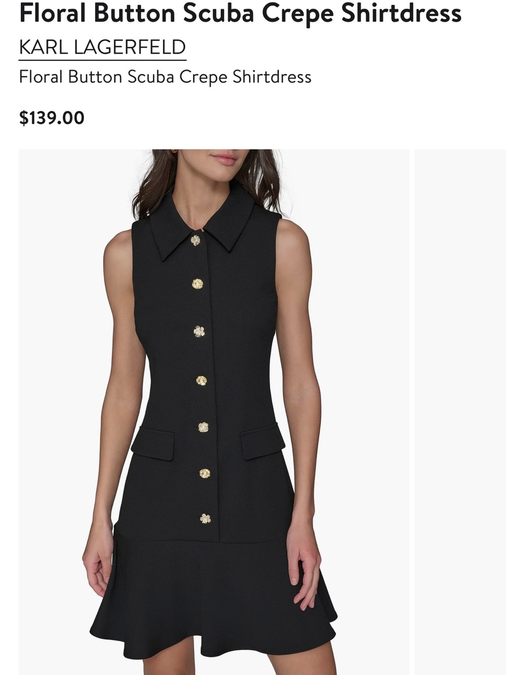 Karl Lagerfeld Black Sleeveless Floral-Button Shirtdress